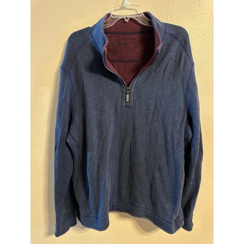 Tommy Bahama Men's Blue 1/4 Zip Pullover Sweater Casual REVERSIBLE‎